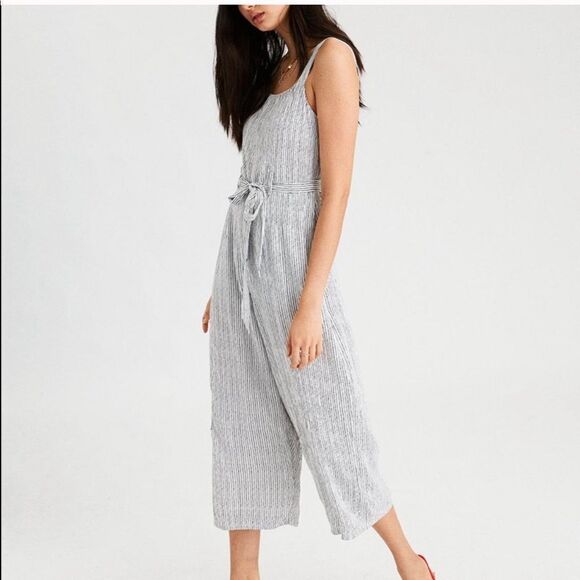 Striped Crop Jumpsuit - Picture 1 of 11